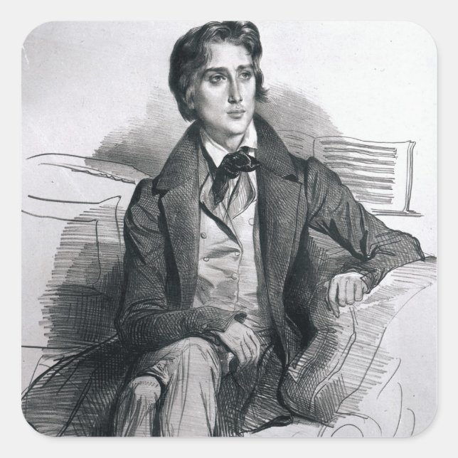 Pegatina Cuadrada Retrato de Franz Liszt agosto 1832 (Anverso)