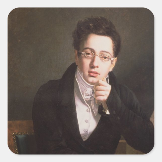 Pegatina Cuadrada Retrato de Franz Schubert , compositor austriaco (Anverso)