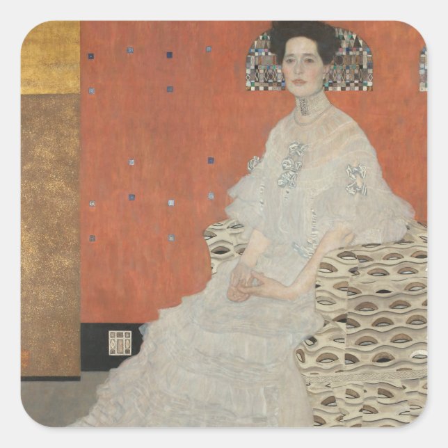Pegatina Cuadrada Retrato de Fritza Riedler por Gustav Klimt (Anverso)