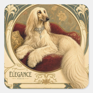 Pegatina Cuadrada Retrato de galgo afgano Art Nouveau