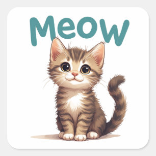 Pegatina Cuadrada Retrato de gatito Meow lindo para amantes de gatos