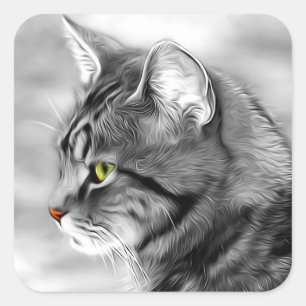 Pegatina Cuadrada Retrato de gato