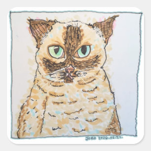Pegatina Cuadrada Retrato de Gato Excéntrico y Colorido