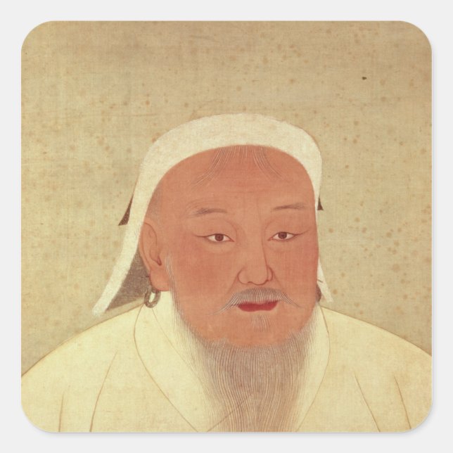 Pegatina Cuadrada Retrato de Genghis Khan, Mongol Khan (Anverso)