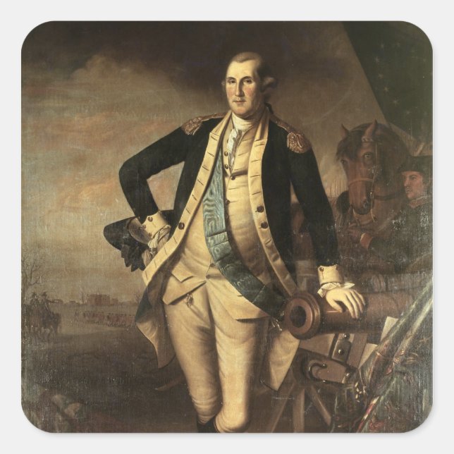 Pegatina Cuadrada Retrato de George Washington, 1779 (Anverso)
