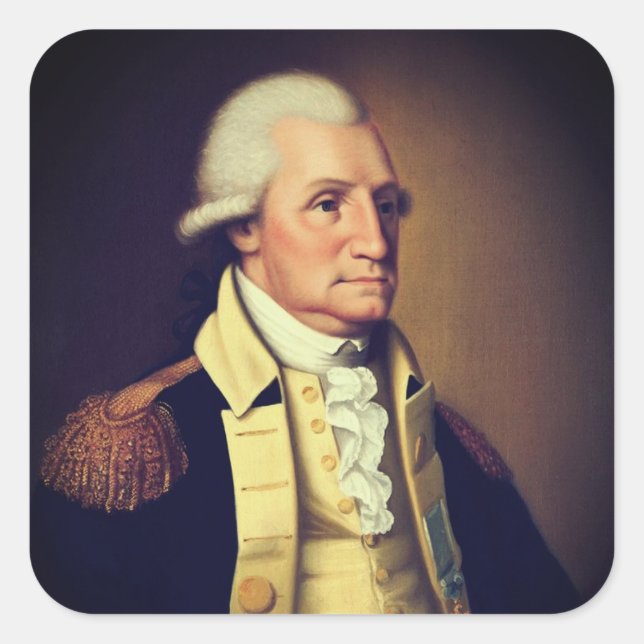 Pegatina Cuadrada Retrato de George Washington (1790) (Anverso)