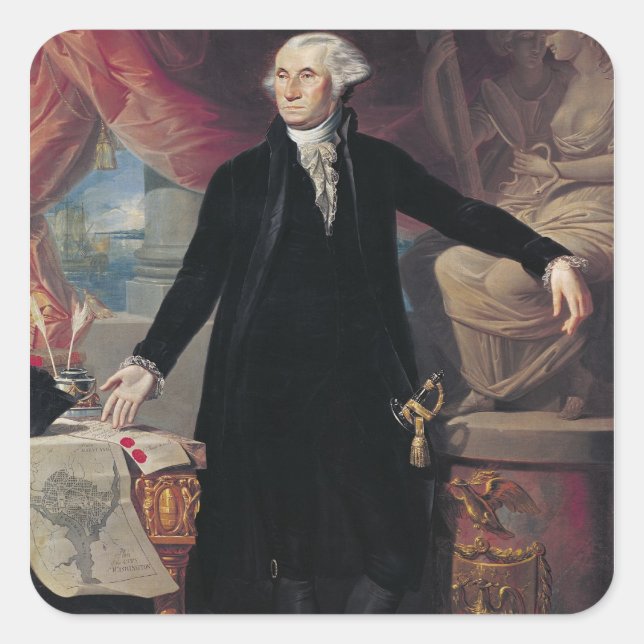 Pegatina Cuadrada Retrato de George Washington, 1796 (Anverso)