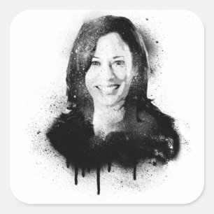 Pegatina Cuadrada Retrato de graffiti de Kamala Harris