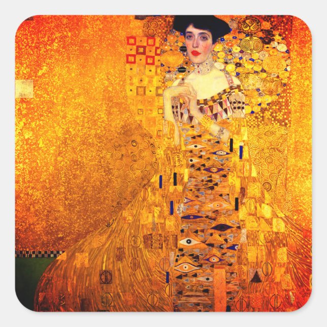 Pegatina Cuadrada Retrato de Gustav Klimt de Adele Bloch Bauer (Anverso)