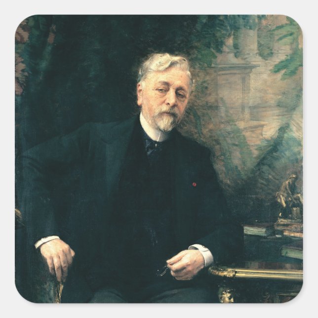 Pegatina Cuadrada Retrato de Gustave Eiffel 1905 (Anverso)