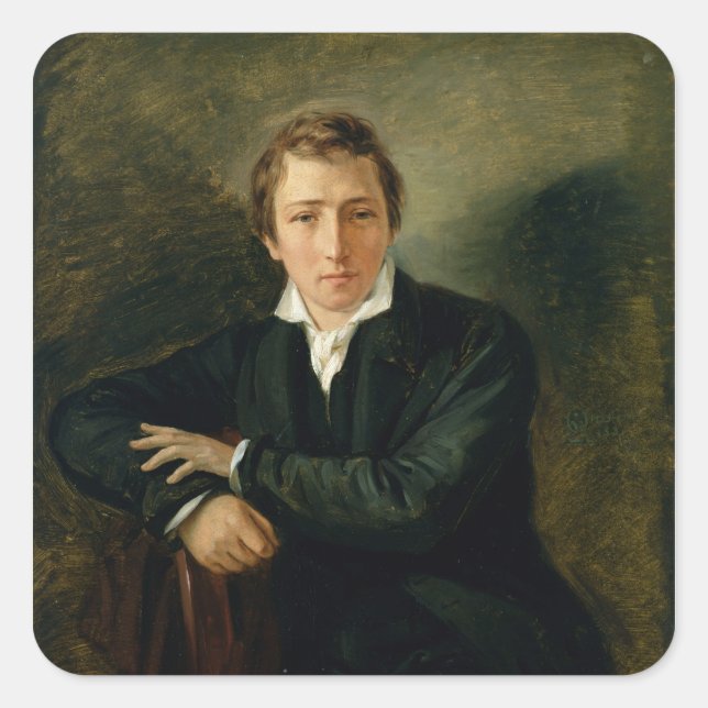 Pegatina Cuadrada Retrato de Heinrich Heine 1831 (Anverso)