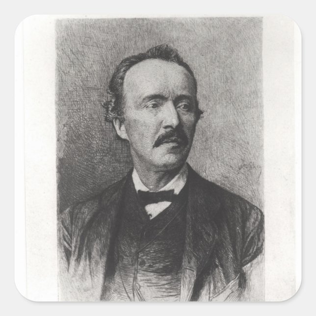 Pegatina Cuadrada Retrato de Heinrich Schliemann (Anverso)
