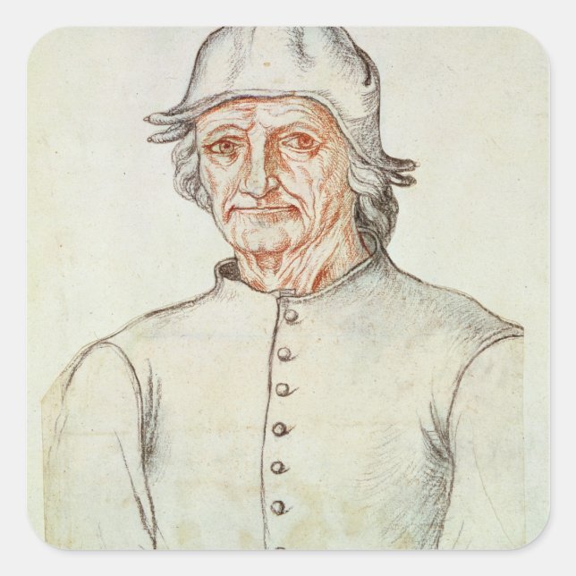Pegatina Cuadrada Retrato de Hieronymus Bosch (Anverso)