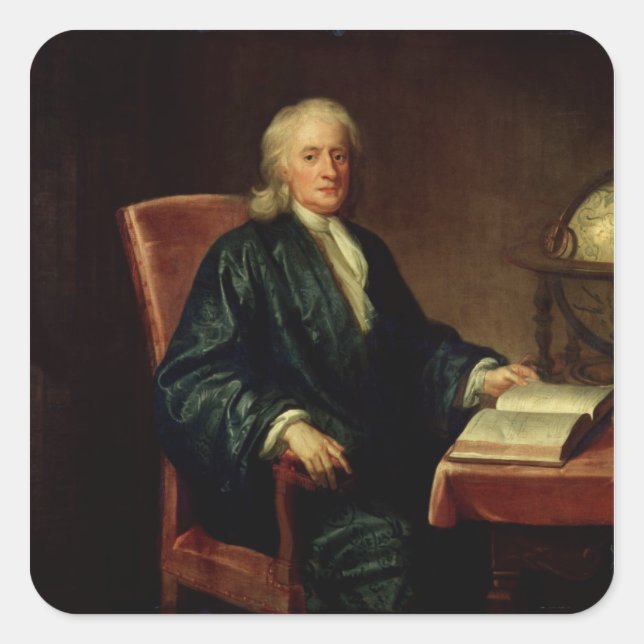 Pegatina Cuadrada Retrato de Isaac Newton , c.1726 (Anverso)