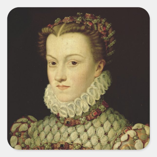 Pegatina Cuadrada Retrato de Isabel de Austria (1554-92) Reina o (Anverso)