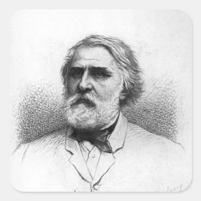 Pegatina Cuadrada Retrato de Ivan Turgenev (Anverso)
