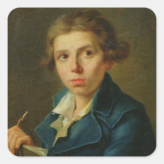 Pegatina Cuadrada Retrato de Jacques-Louis David como un joven (Anverso)