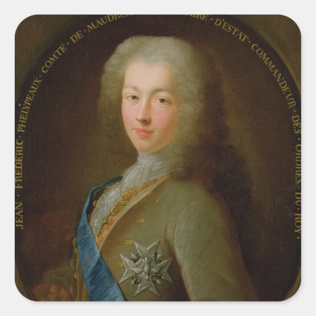 Pegatina Cuadrada Retrato de Jean Frederic Phelypeaux (Anverso)