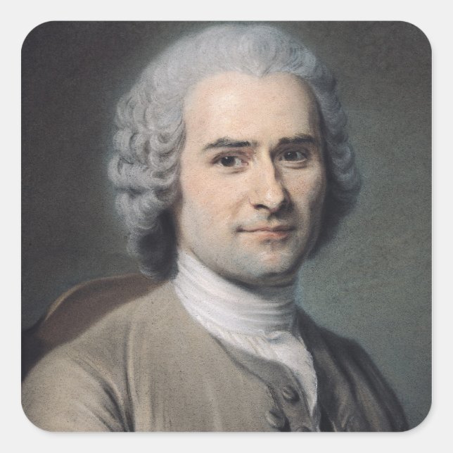 Pegatina Cuadrada Retrato de Jean Jacques Rousseau (Anverso)
