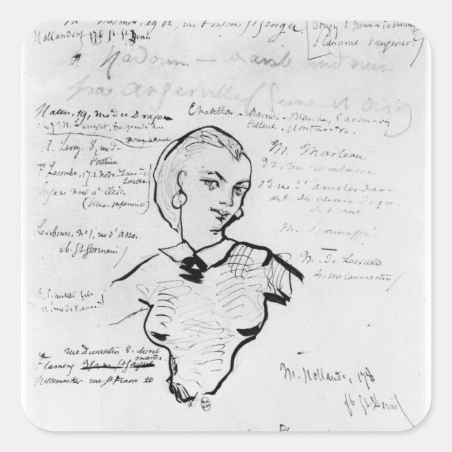 Pegatina Cuadrada Retrato de Jeanne Duval (Anverso)