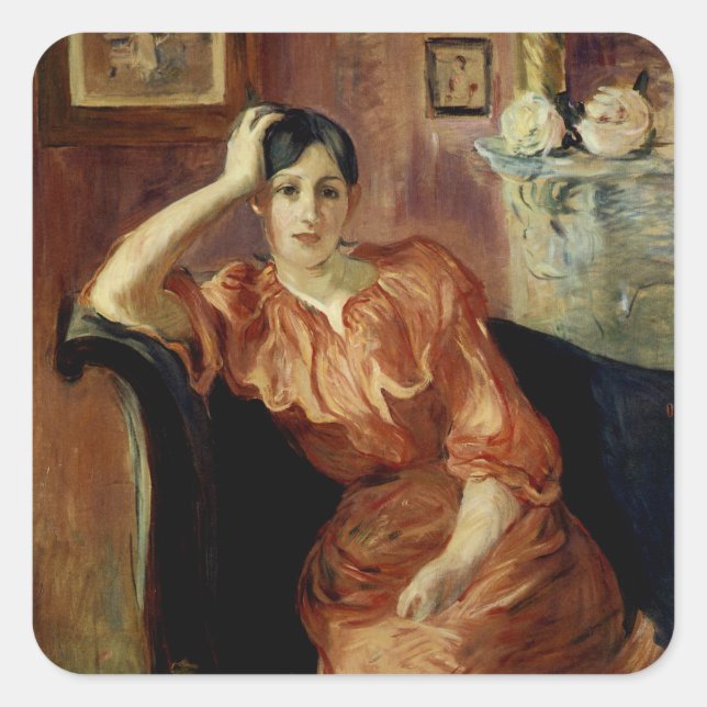 Pegatina Cuadrada Retrato de Jeanne Pontillon (Anverso)
