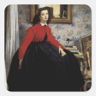Pegatina Cuadrada Retrato de Jeune Femme en Veste