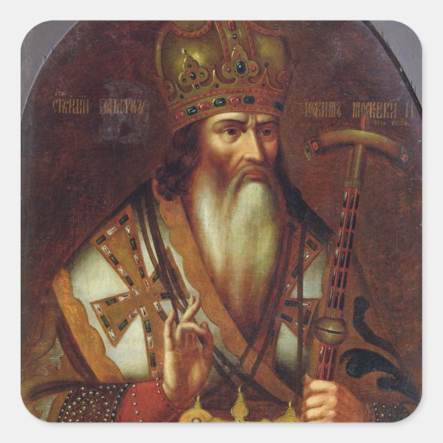 Pegatina Cuadrada Retrato de Joachim, Patriarca de Moscú (Anverso)
