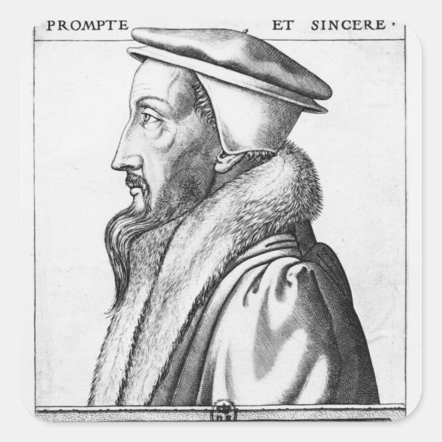 Pegatina Cuadrada Retrato de John Calvin de 53 años, 1564 (Anverso)