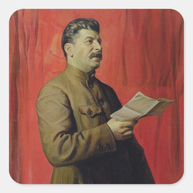 Pegatina Cuadrada Retrato de Josif Stalin, 1933 (Anverso)