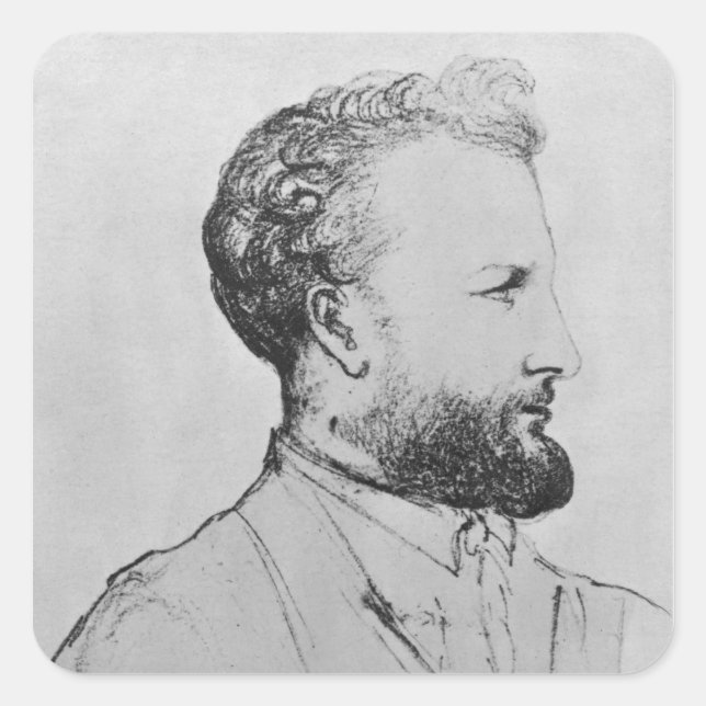 Pegatina Cuadrada Retrato de Julio Verne d (Anverso)