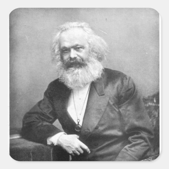 Pegatina Cuadrada Retrato de Karl Marx (Anverso)