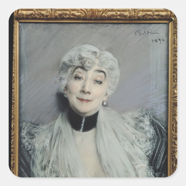 Pegatina Cuadrada Retrato de la condesa de Martel de Janville (Anverso)