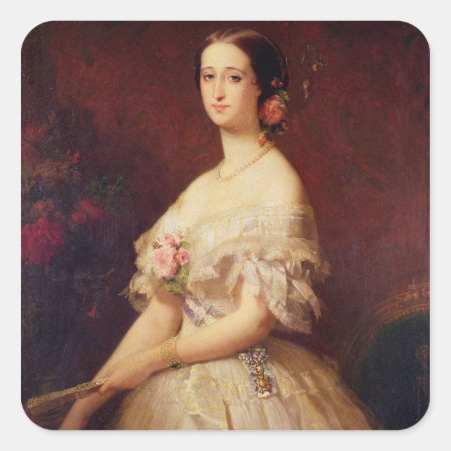 Pegatina Cuadrada Retrato de la emperatriz Eugenie 1854 (Anverso)