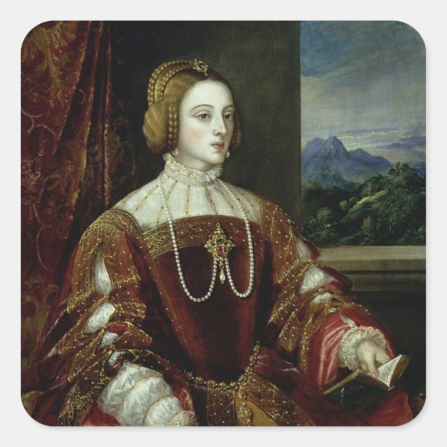 Pegatina Cuadrada Retrato de la Emperatriz Isabel de Portugal (Anverso)