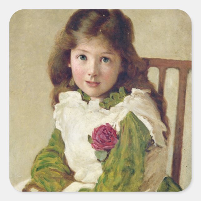 Pegatina Cuadrada Retrato de la hija del artista (aceite sobre lienz (Anverso)