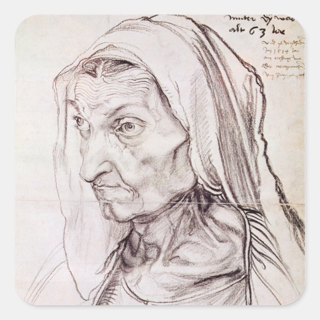 Pegatina Cuadrada Retrato de la madre del artista, 1514 (Anverso)