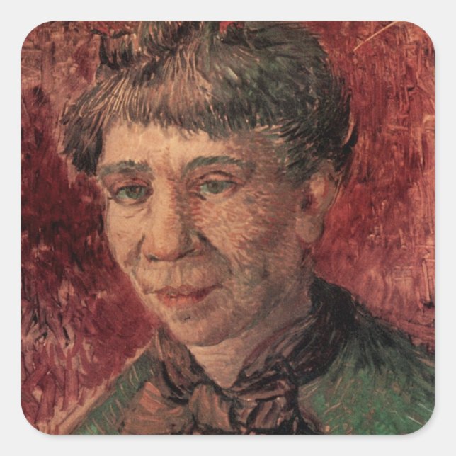 Pegatina Cuadrada Retrato de la mujer Madame Tanguy, Vincent van Gog (Anverso)