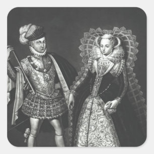 Pegatina Cuadrada Retrato de la reina de Maria de escocés