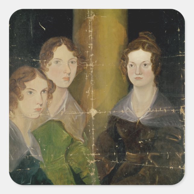 Pegatina Cuadrada Retrato de las Hermanas de Bronte, c.1834 (Anverso)