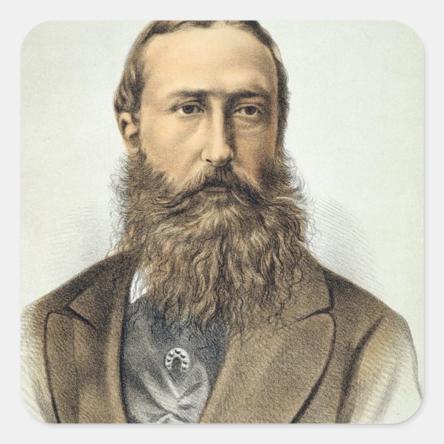 Pegatina Cuadrada Retrato de Leopold II (1835-1909), Rey de Bélgica (Anverso)