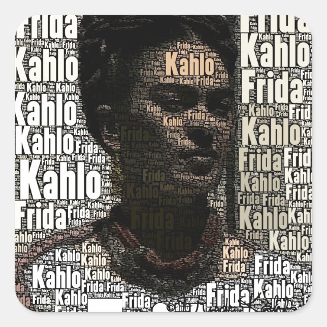 Pegatina Cuadrada Retrato de letras de Frida Kahlo (Anverso)