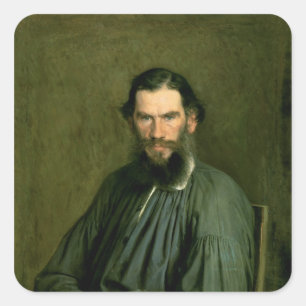 Pegatina Cuadrada Retrato de Lev Nikolaevich Tolstoy 1873