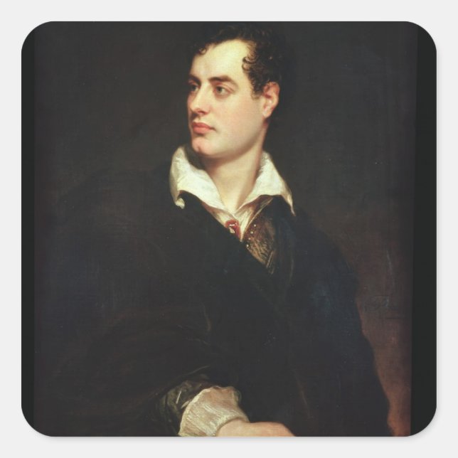 Pegatina Cuadrada Retrato de Lord Byron (1788-1824) (aceite sobre li (Anverso)