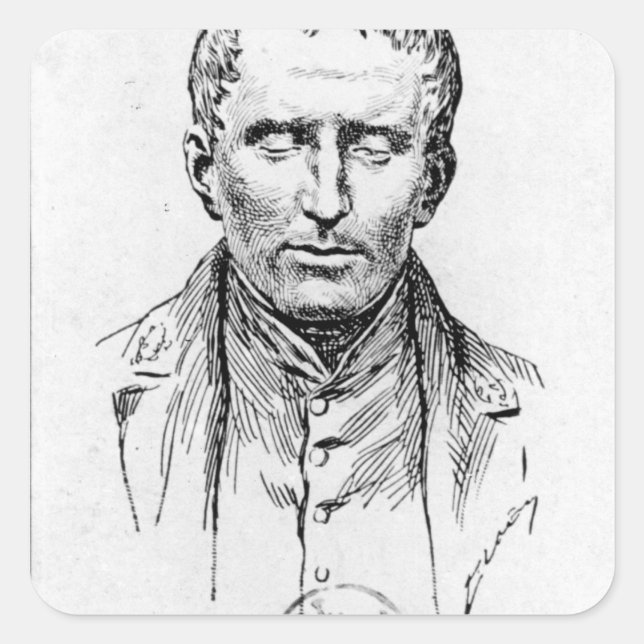 Pegatina Cuadrada Retrato de Louis Braille (Anverso)
