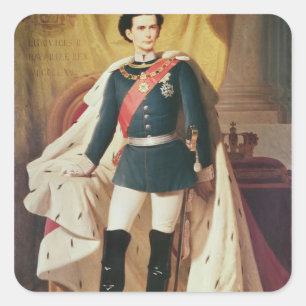 Pegatina Cuadrada Retrato de Ludwig II de Baviera con uniforme