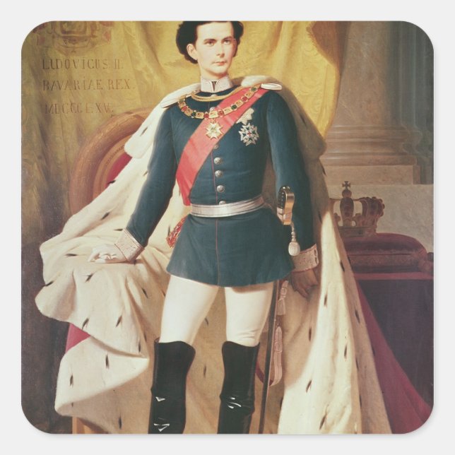 Pegatina Cuadrada Retrato de Ludwig II de Baviera con uniforme (Anverso)
