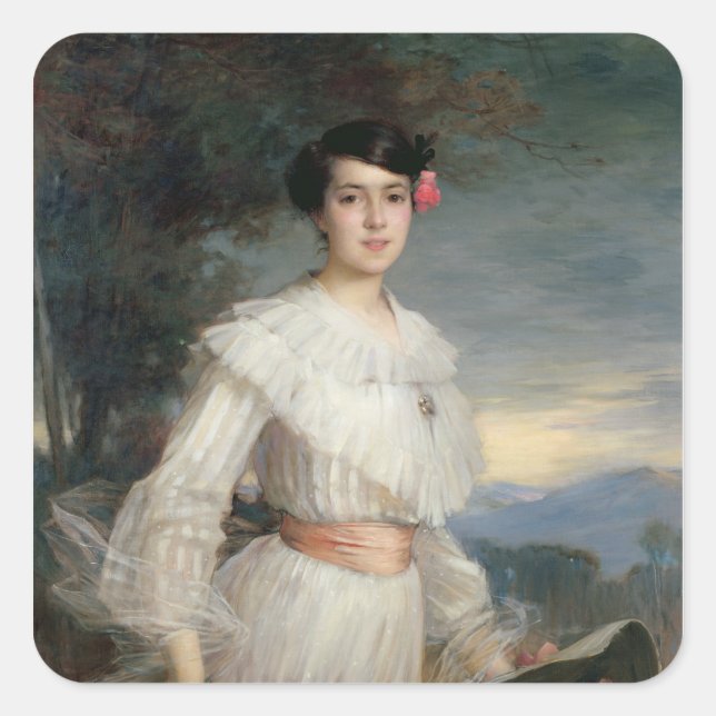 Pegatina Cuadrada Retrato de Madeleine Reclus, 1902 (Anverso)