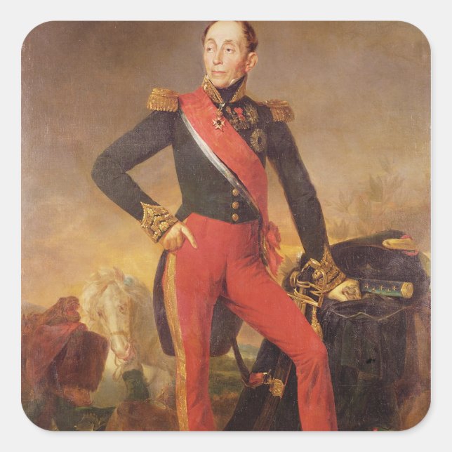Pegatina Cuadrada Retrato de Marqués Emmanuel de Grouchy (Anverso)