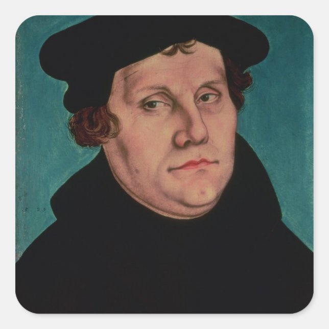 Pegatina Cuadrada Retrato de Martin Luther, 1529 (Anverso)