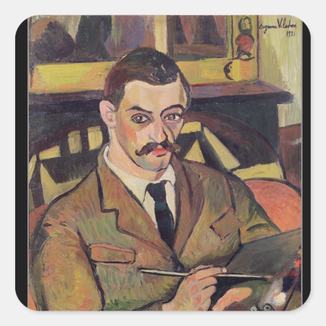 Pegatina Cuadrada Retrato de Maurice Utrillo 1921 (Anverso)